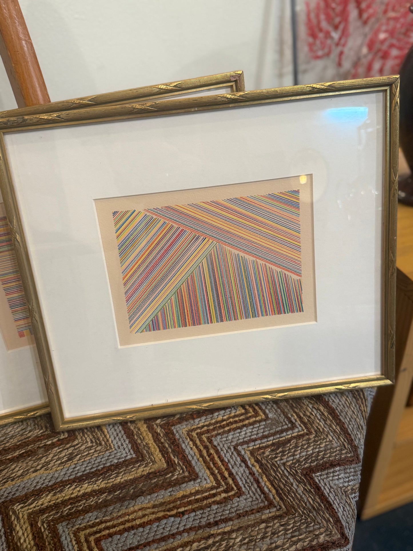 Geometric Abstract in Colored Pencil in Giltwood Frame