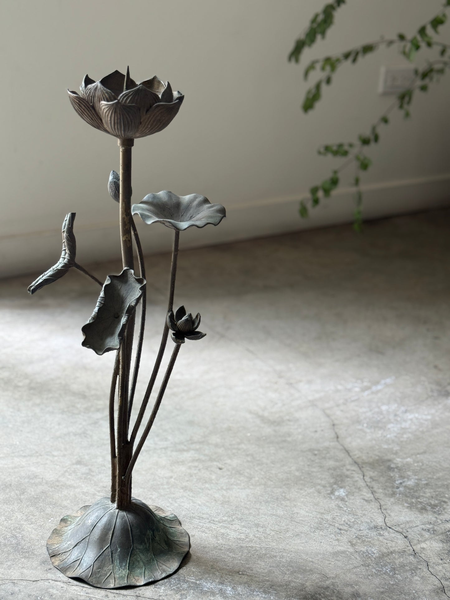 Iron Lotus Flower Sculptural Candleholder