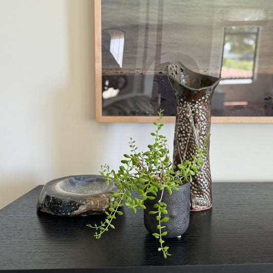 Vtg Artisanal Vase | Petrified Wood Dish