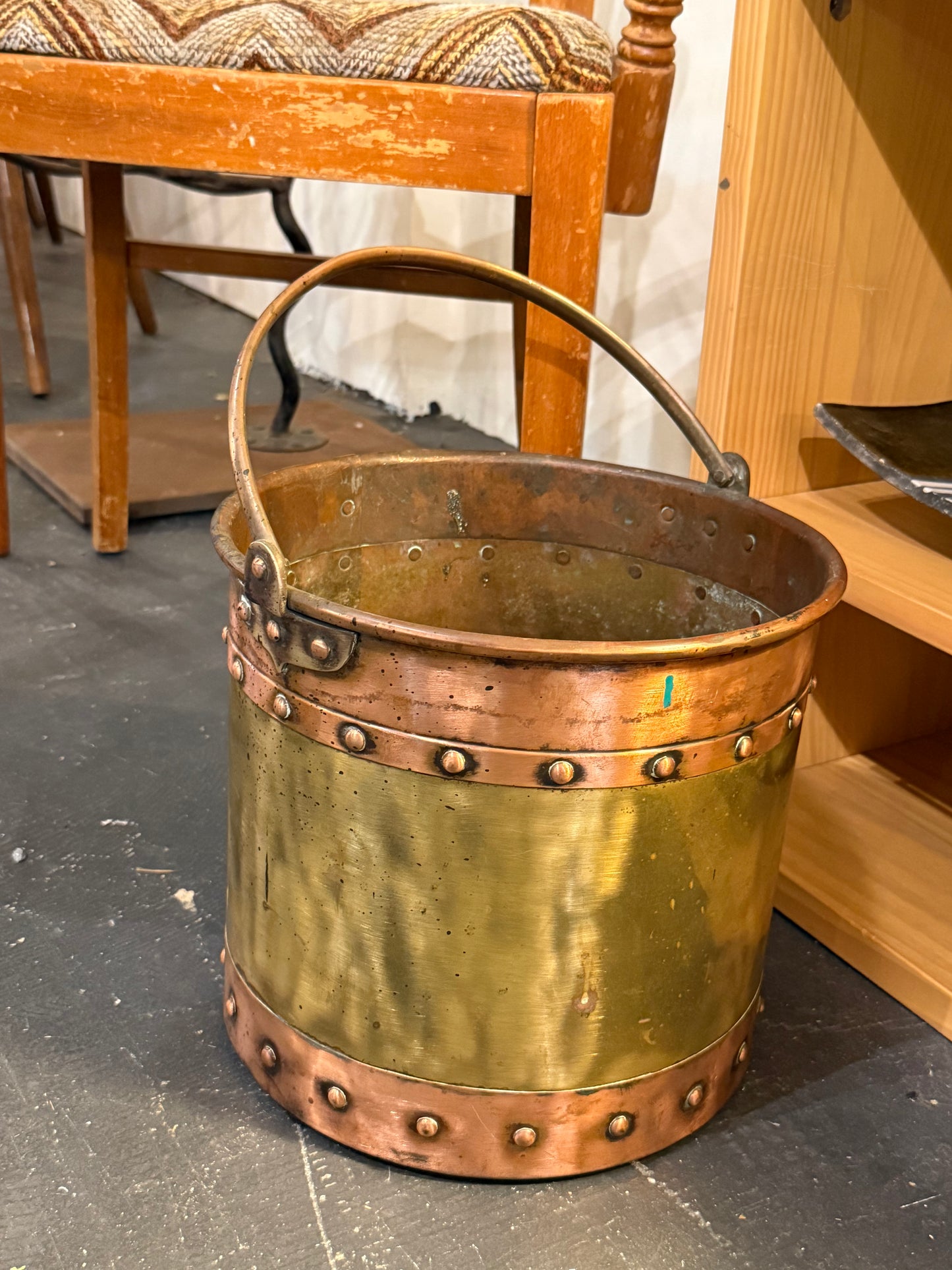 Late 19th C Copper & Brass Riveted Bucket