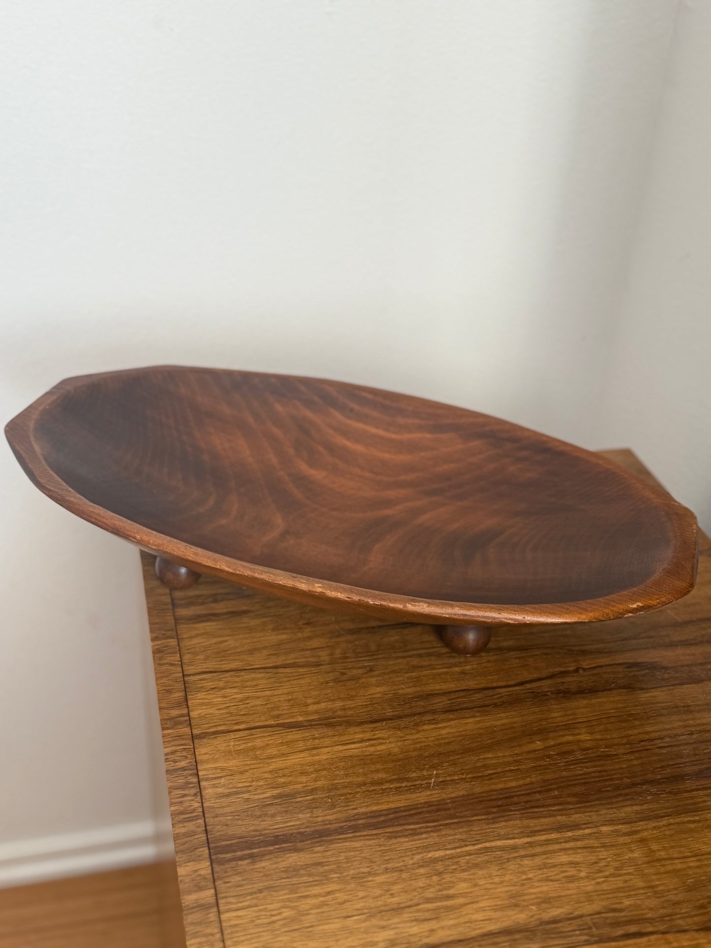 Mid-Century Modern Ball-Footed Wood Dough Bowl