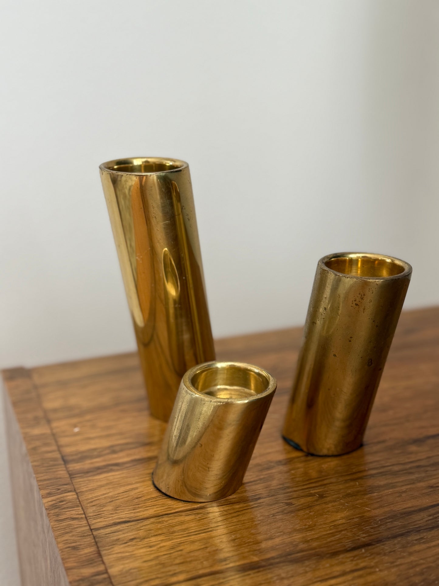 Trio of Slanted Brass Candle Holders