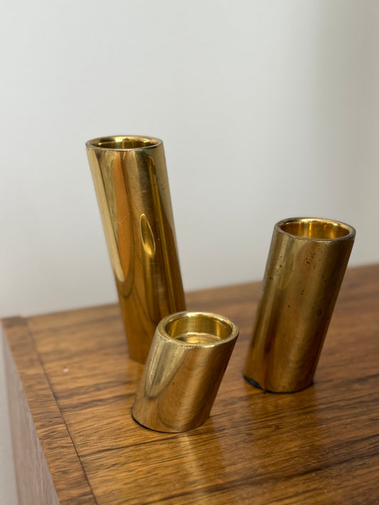 Trio of Slanted Brass Candle Holders