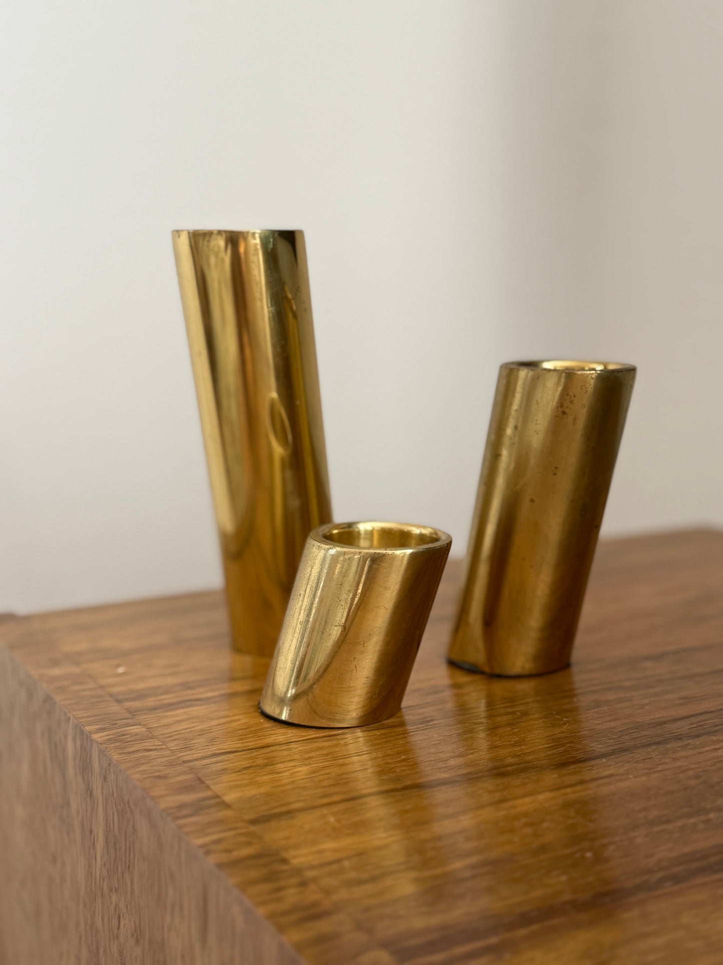 Trio of Slanted Brass Candle Holders