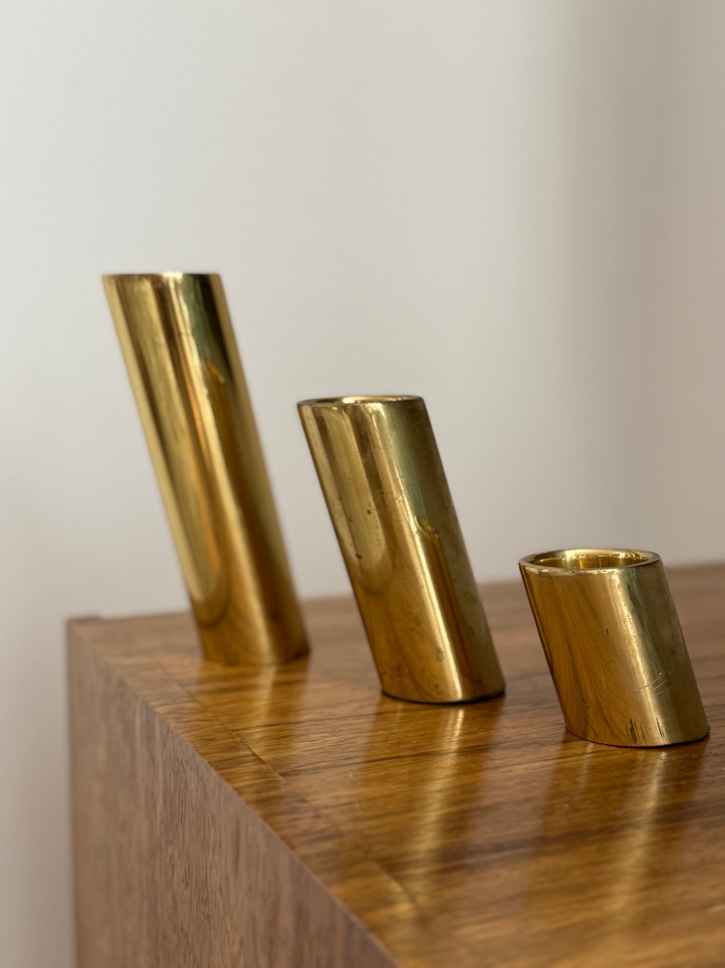 Trio of Slanted Brass Candle Holders