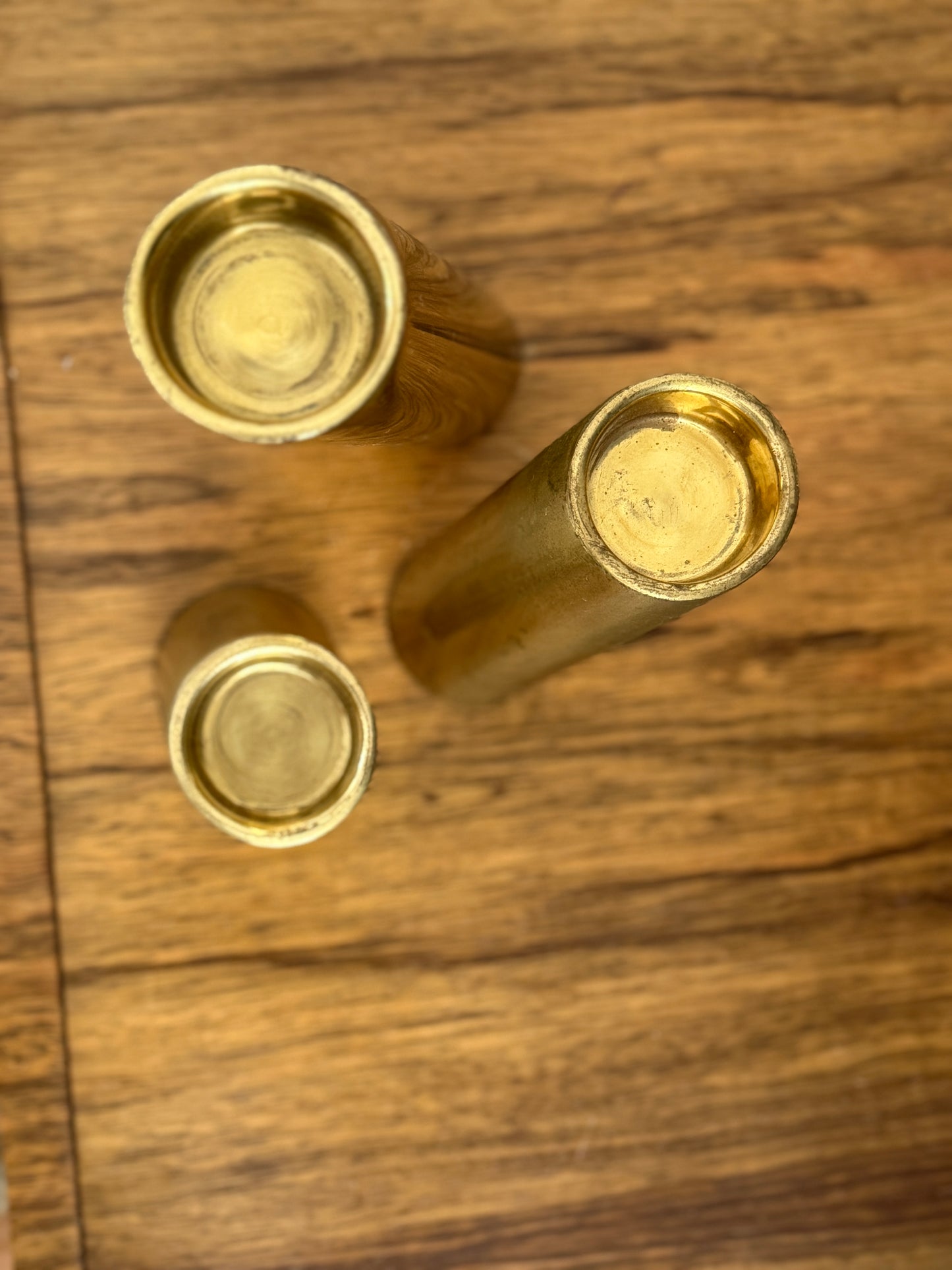 Trio of Slanted Brass Candle Holders