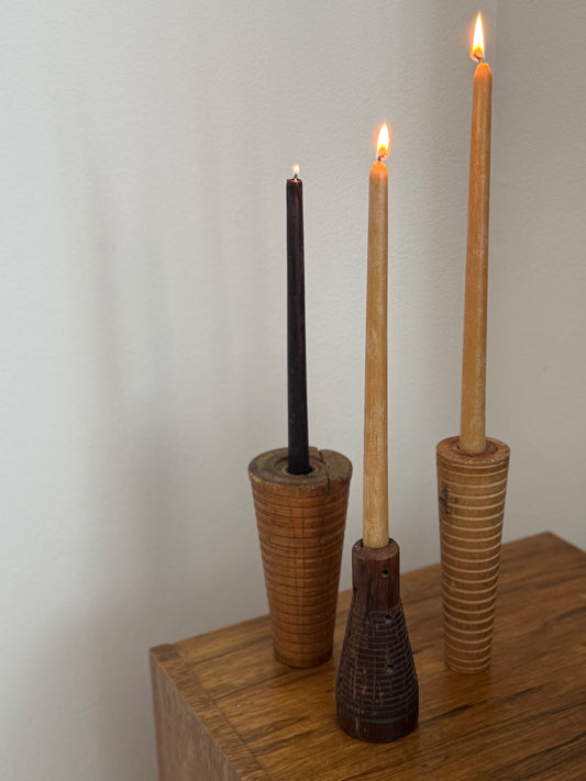 Set of 3 Antique Bobbins | Candleholders