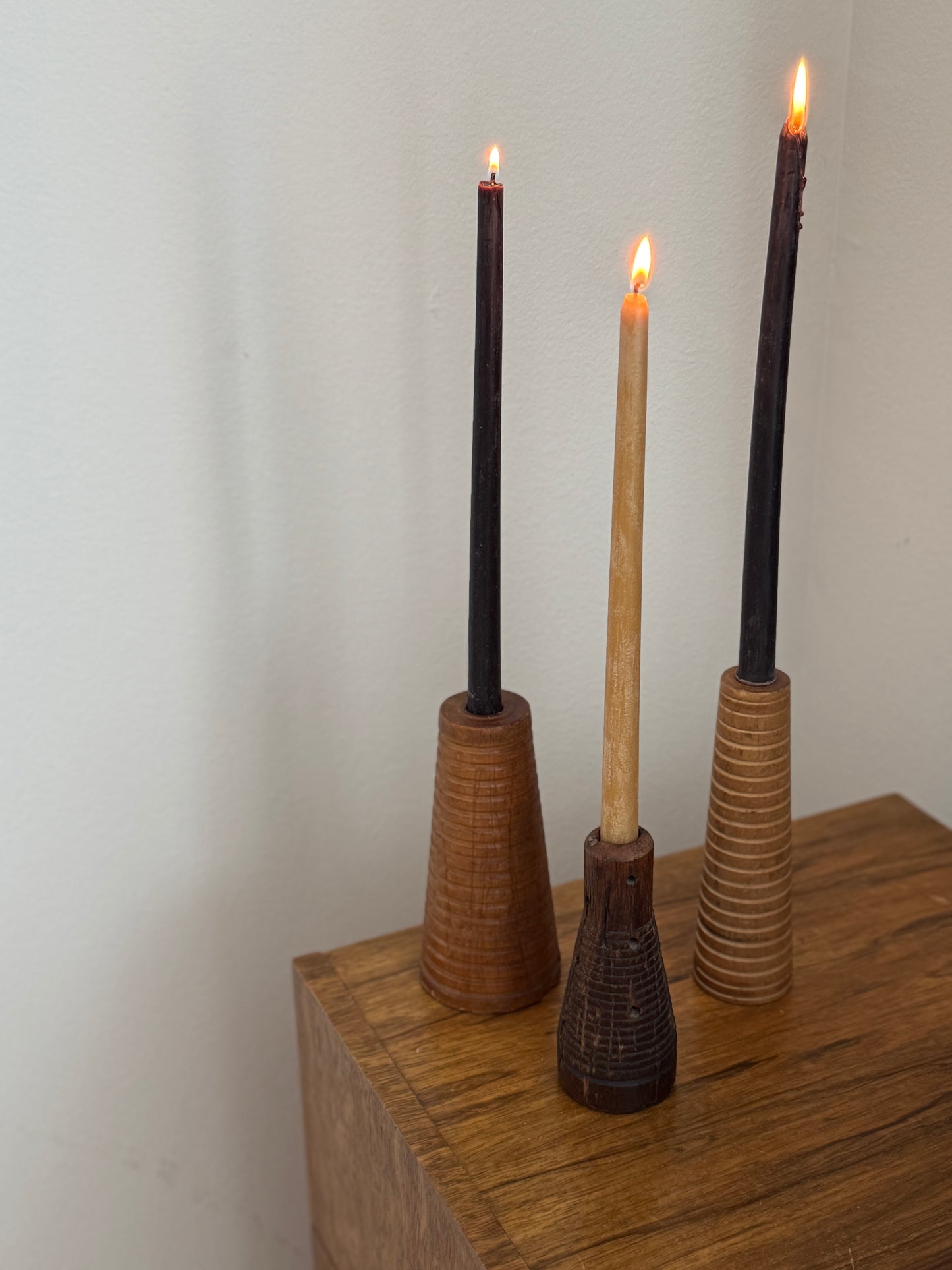 Set of 3 Antique Bobbins | Candleholders