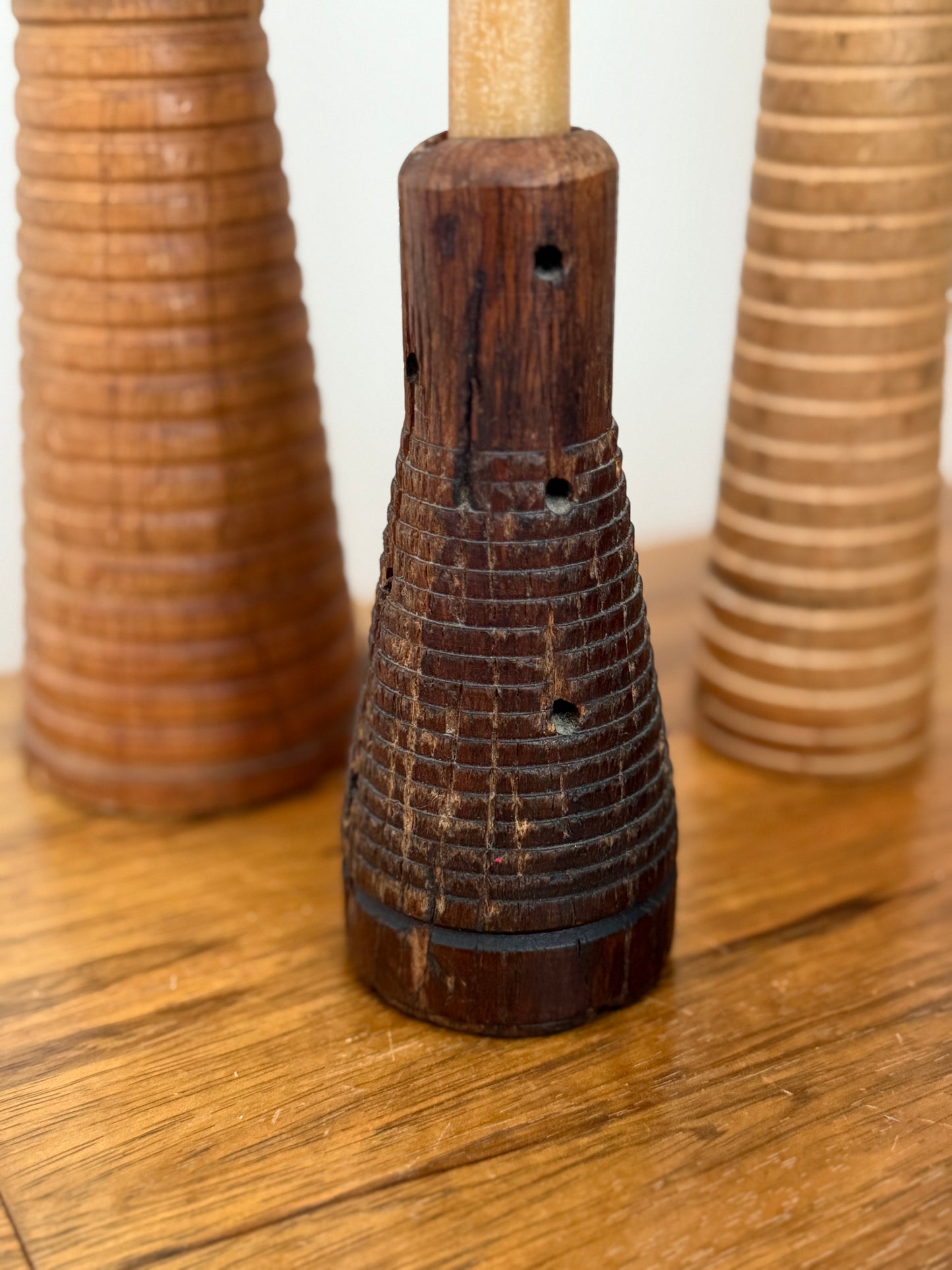 Set of 3 Antique Bobbins | Candleholders