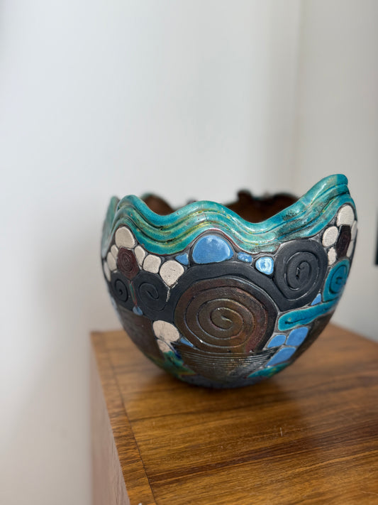 Vintage Raku  Coil Bowl