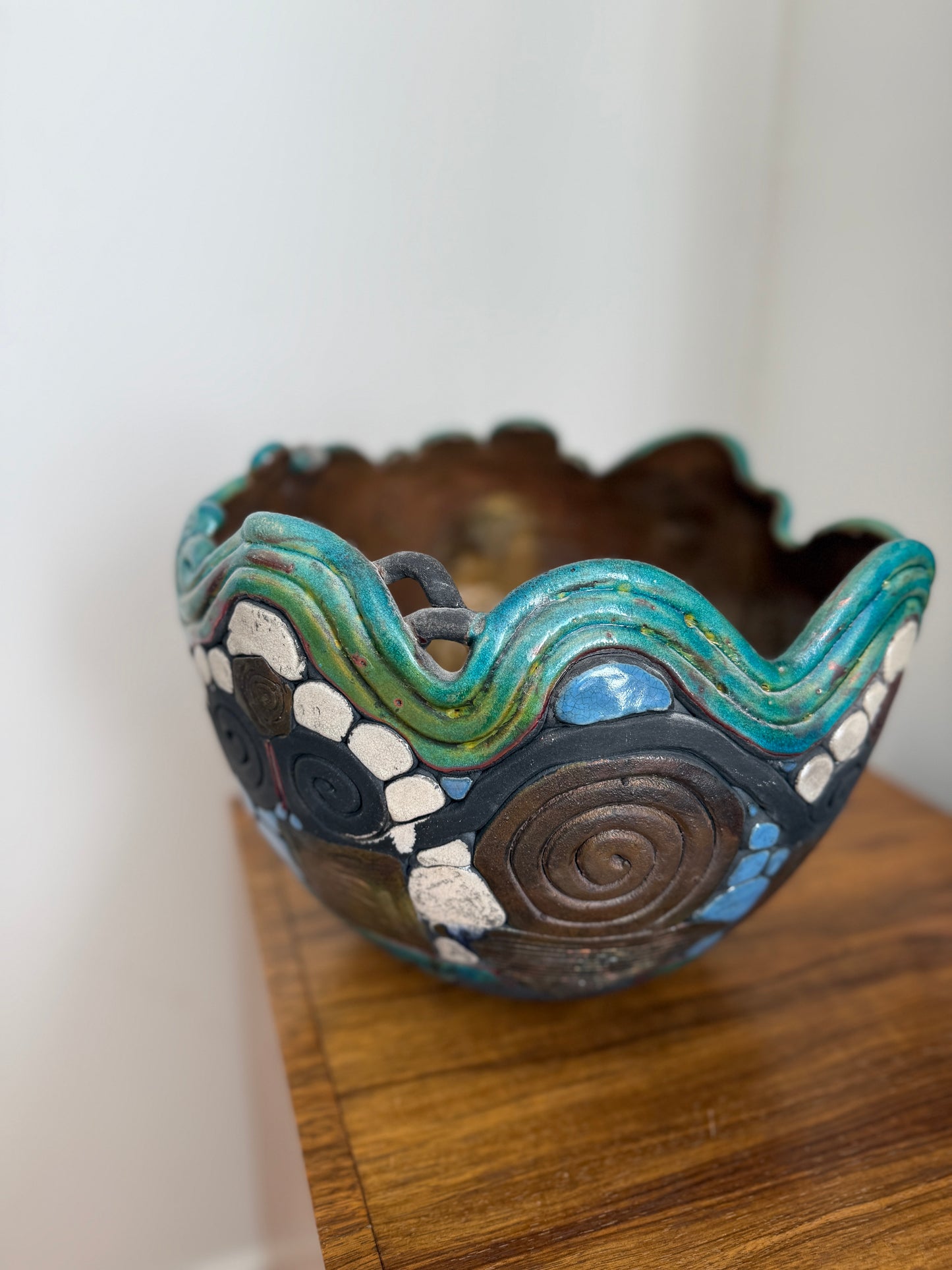 Vintage Raku  Coil Bowl