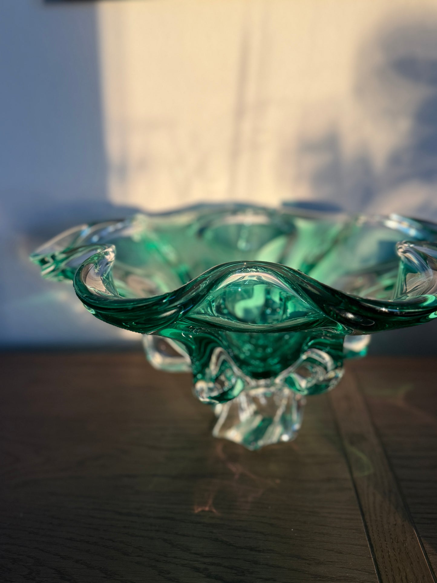 Green Murano Glass Pedestal Bowl