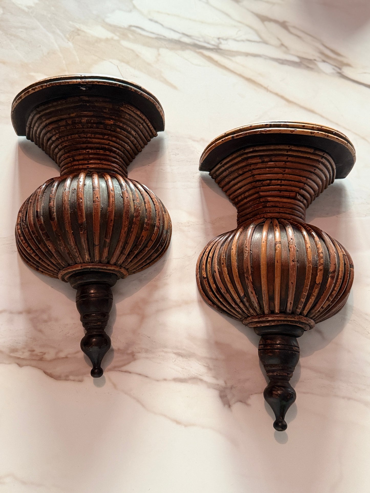 Rare Pair of Vintage Pencil Reed Corbels