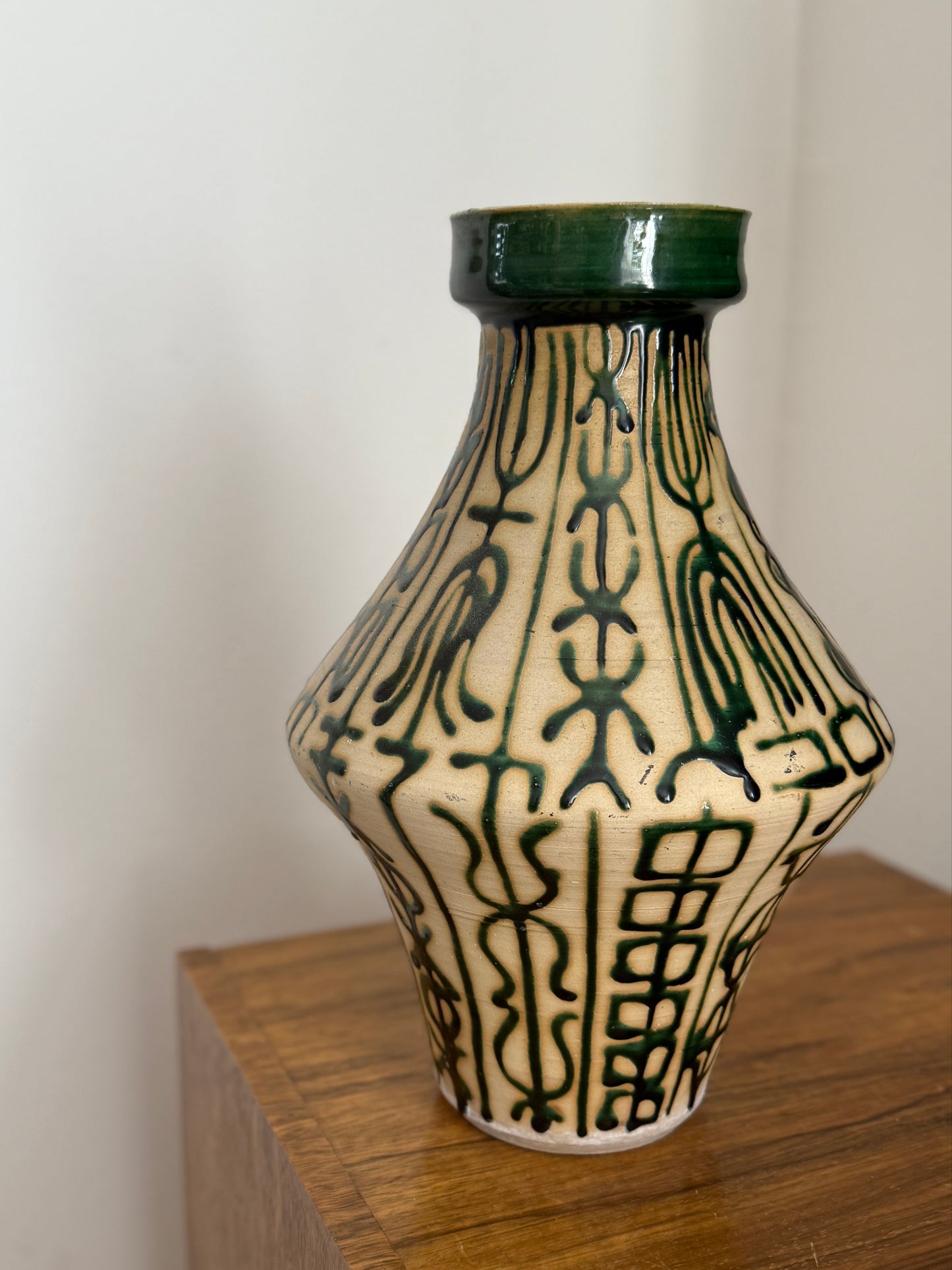 20th C Vessel with Geometric Glaze Pattern