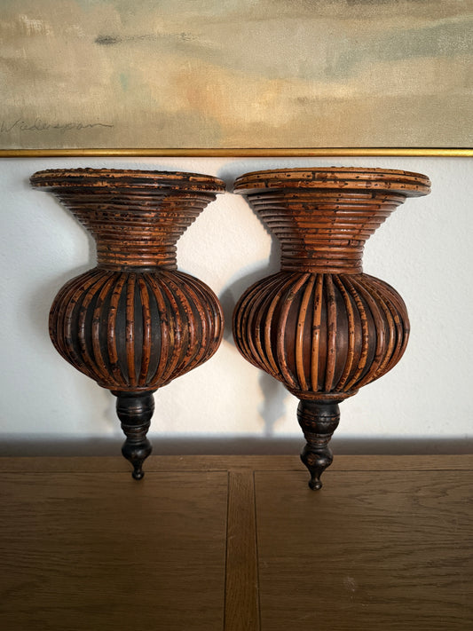 Rare Pair of Vintage Pencil Reed Corbels