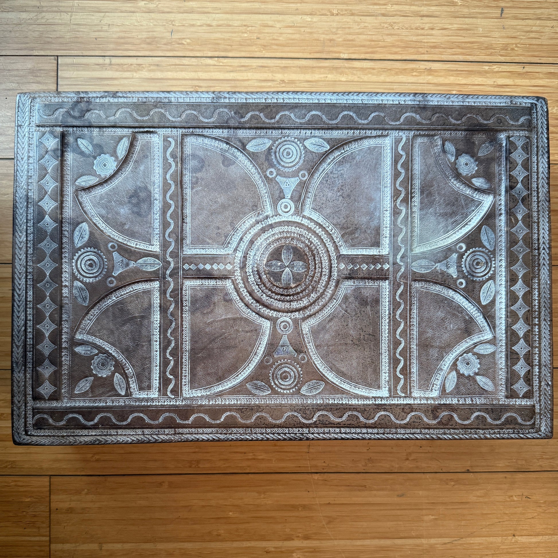 Decorative leather box with intricate details