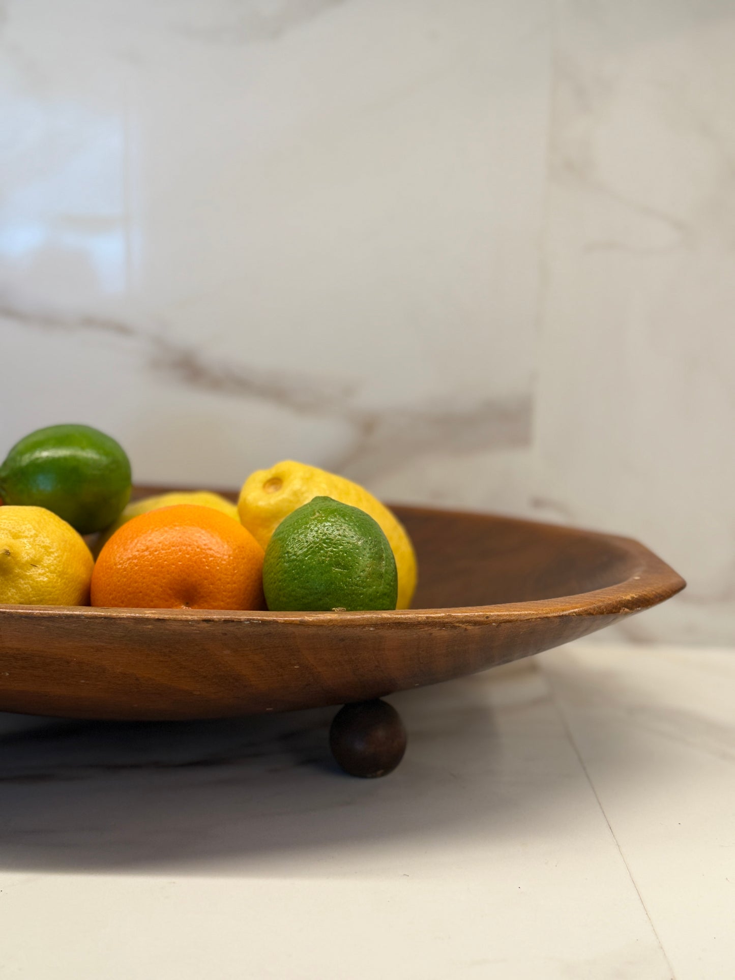 Mid-Century Modern Ball-Footed Wood Dough Bowl