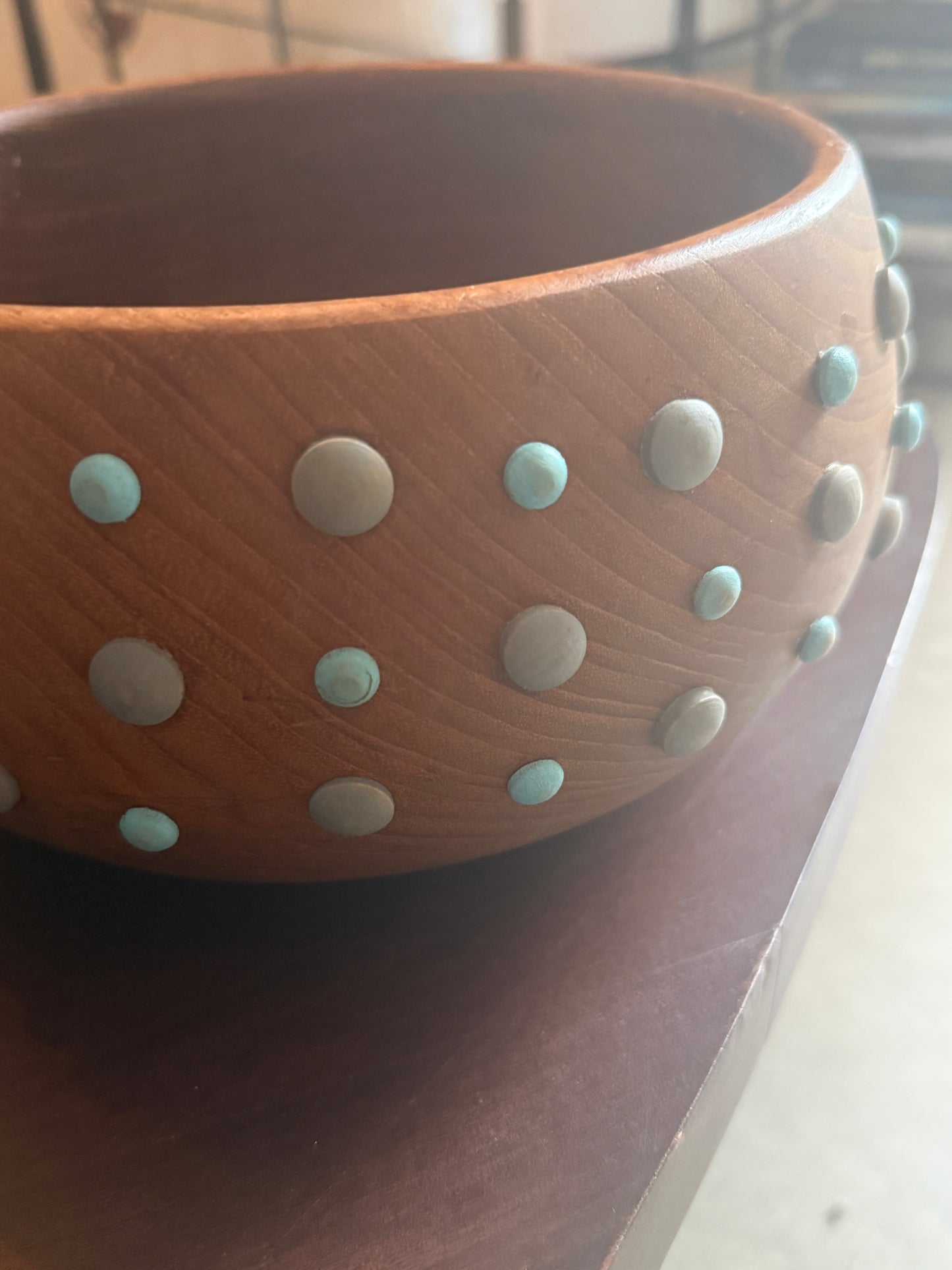 Artisanal Wood Bowl with Raised Painted Dots