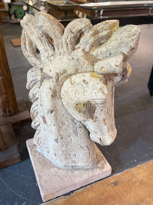 Antique Cantera Stone Horse Head Statue