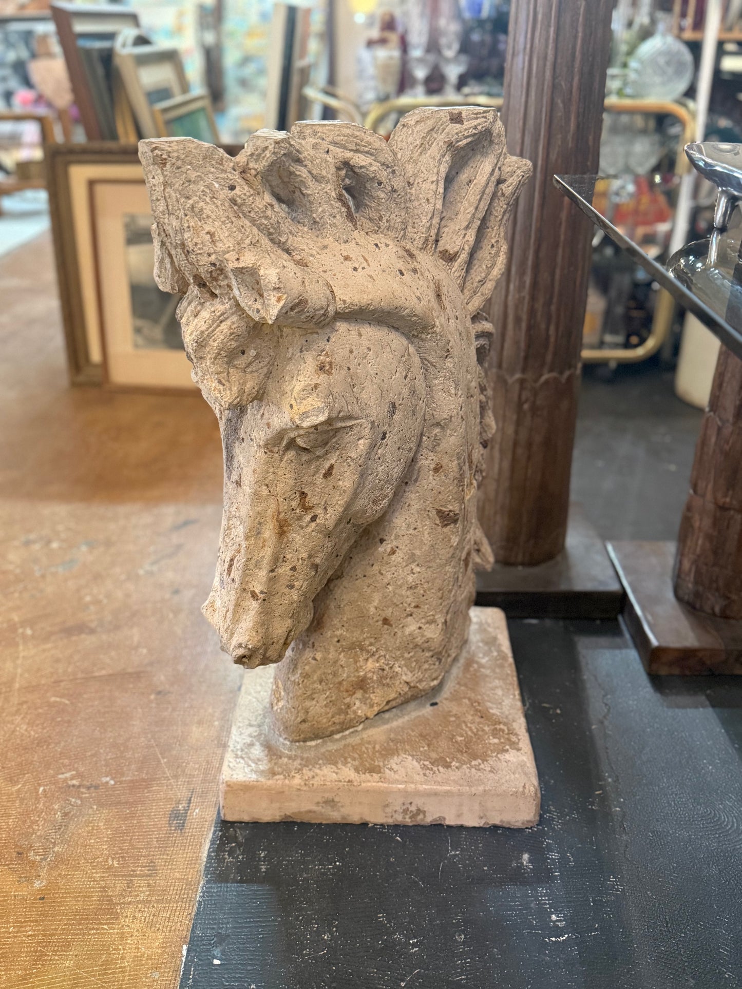 Antique Cantera Stone Horse Head Statue
