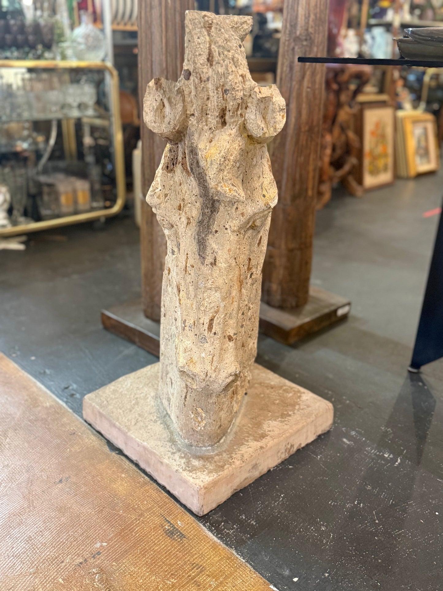 Antique Cantera Stone Horse Head Statue