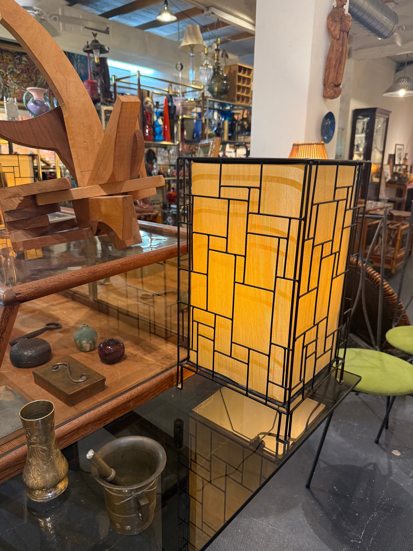 Fabulous Pair of Mid-Century Architectural Lamps with Silk Lining