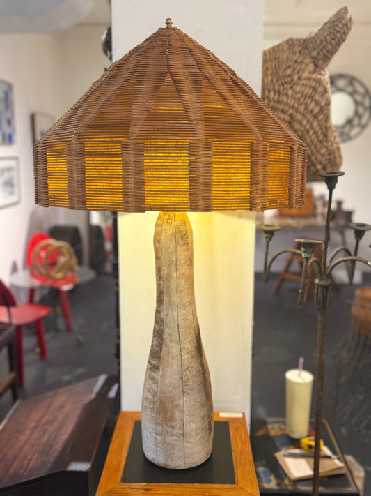One of a Kind Statement Studio Pottery Lamp with Tramp Art Shade
