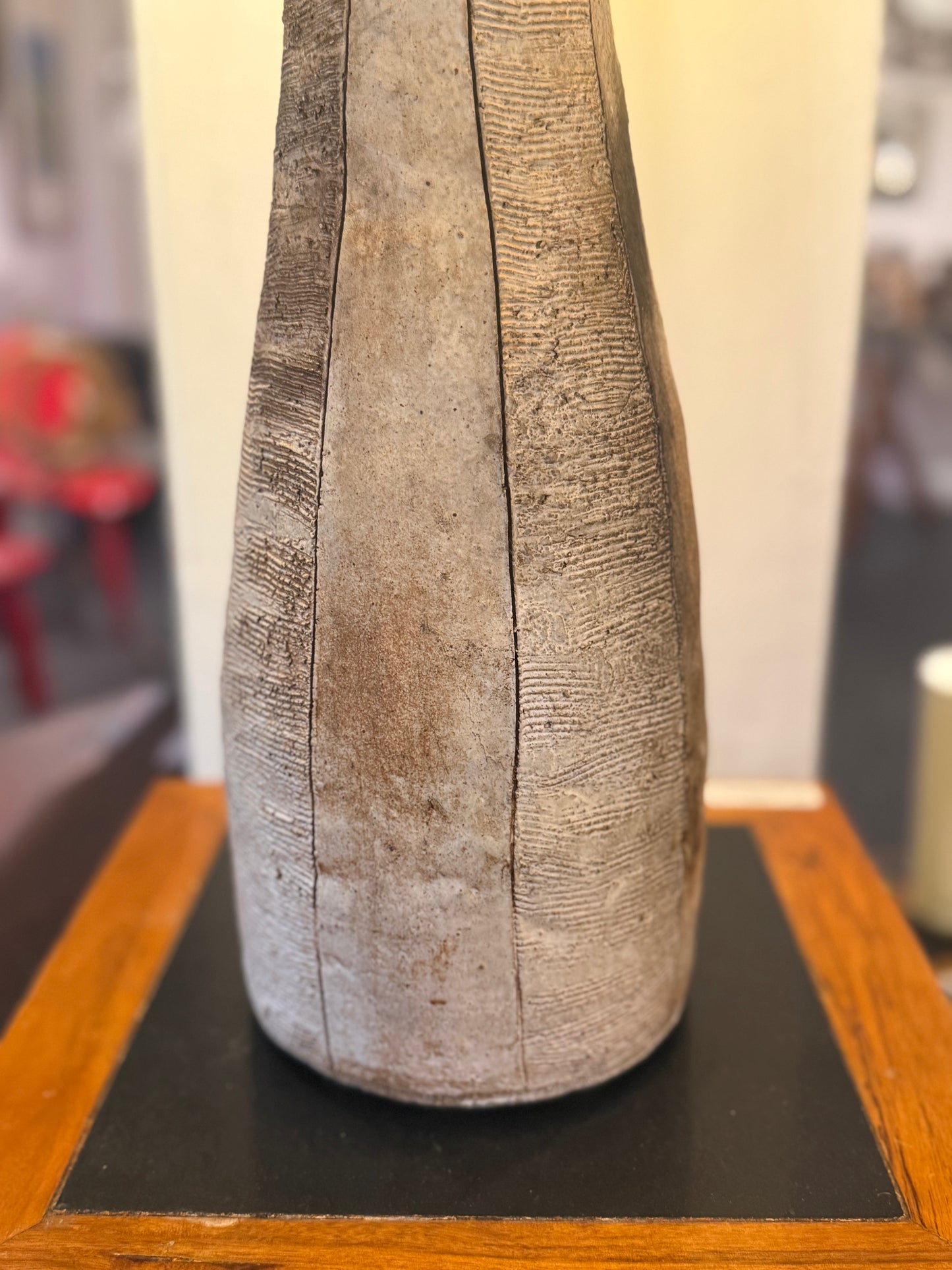 One of a Kind Statement Studio Pottery Lamp with Tramp Art Shade