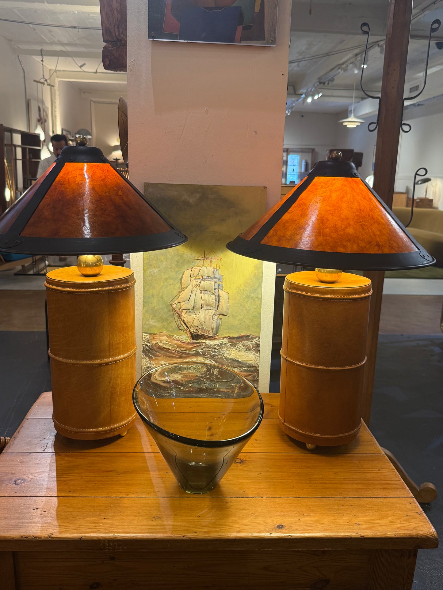 Pair of Vintage Leather Lamps