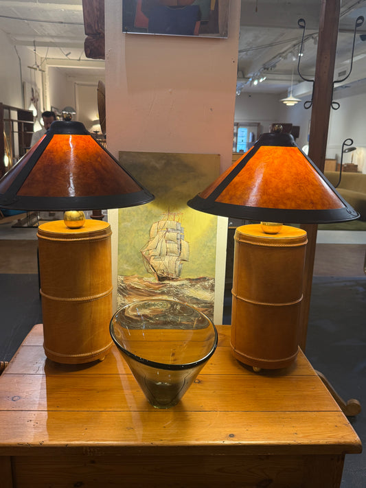 Pair of Vintage Leather Lamps