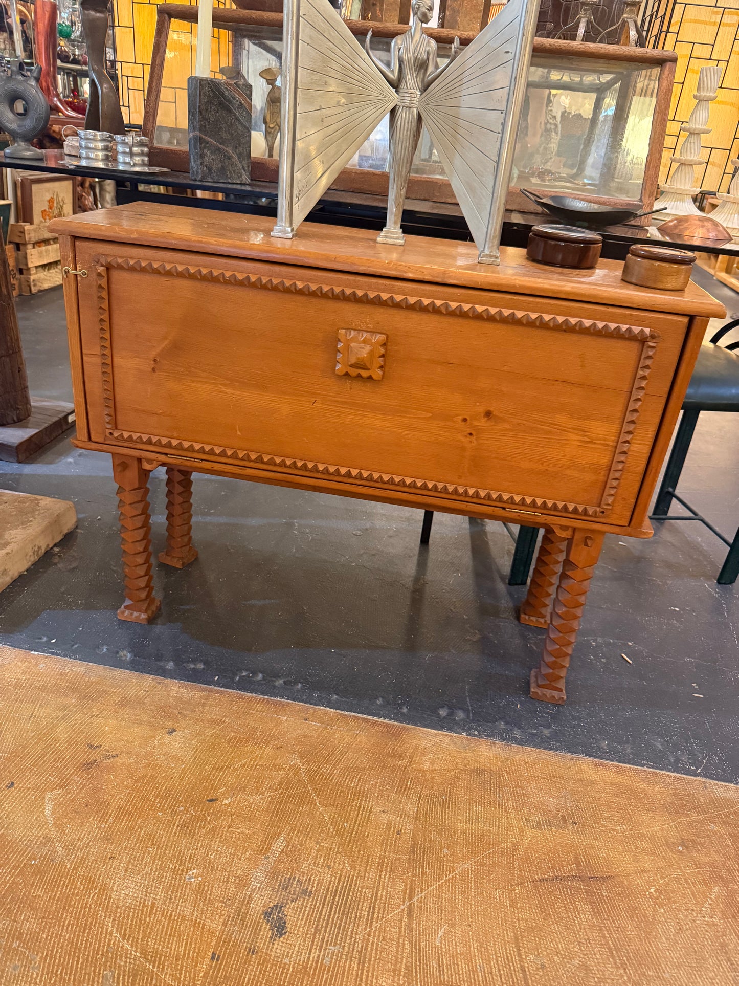 One-of-one Artisanal Tramp Art Cabinet