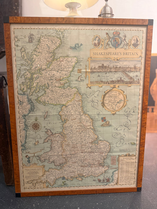 Vintage Shakespeare Map in Burlwood Frame