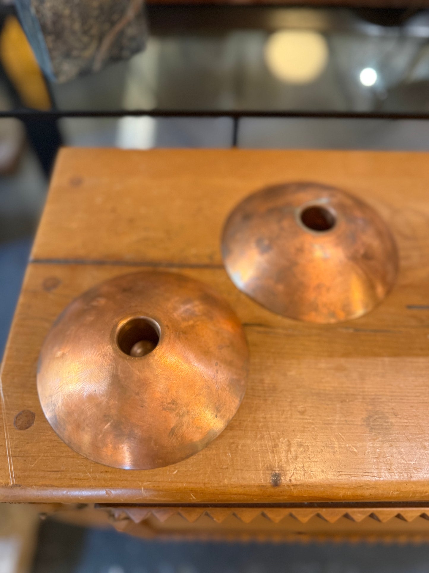 Pair Vintage Copper Candleholders