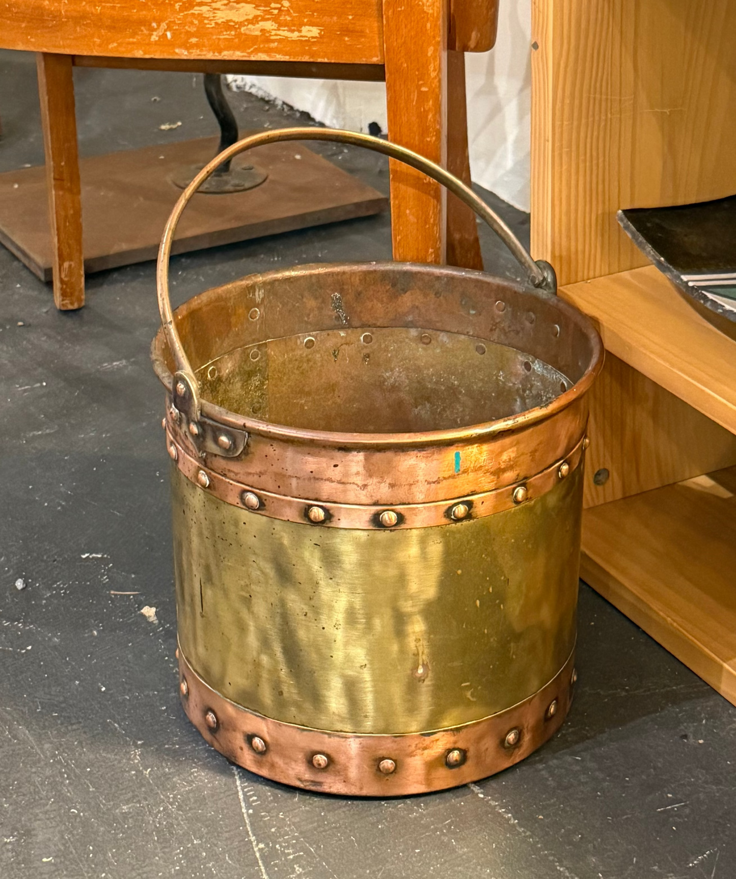 Late 19th C Copper & Brass Riveted Bucket