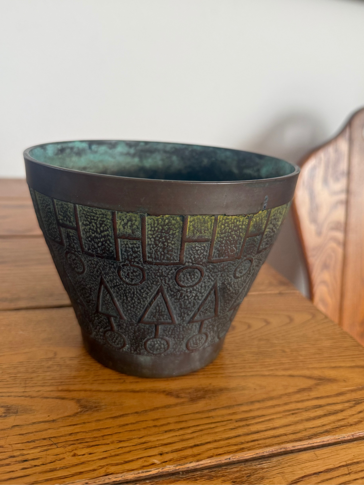 Vintage Solid Brass Cachepot with Patina