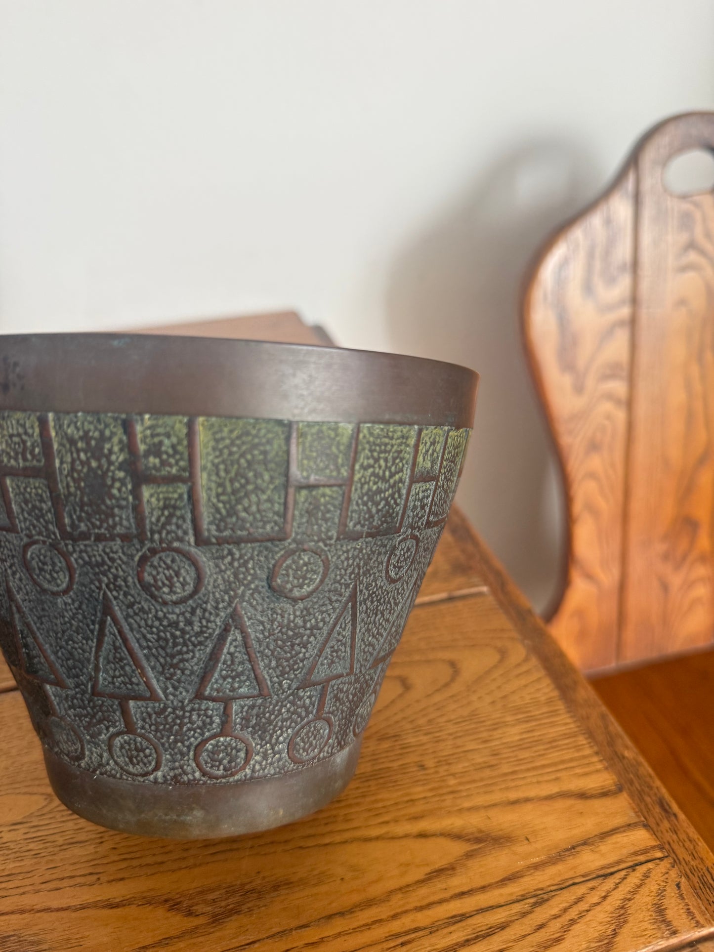 Vintage Solid Brass Cachepot with Patina