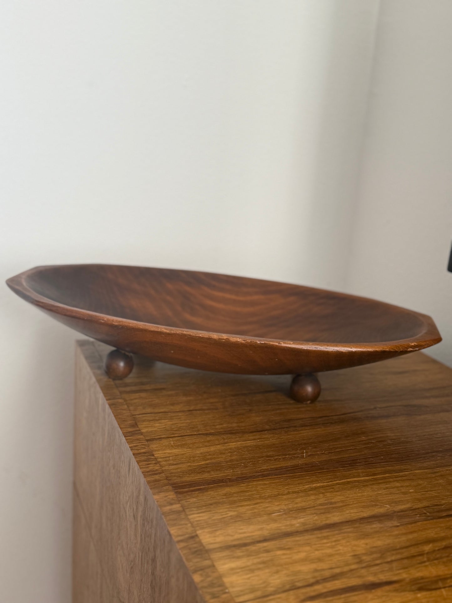 Mid-Century Modern Ball-Footed Wood Dough Bowl