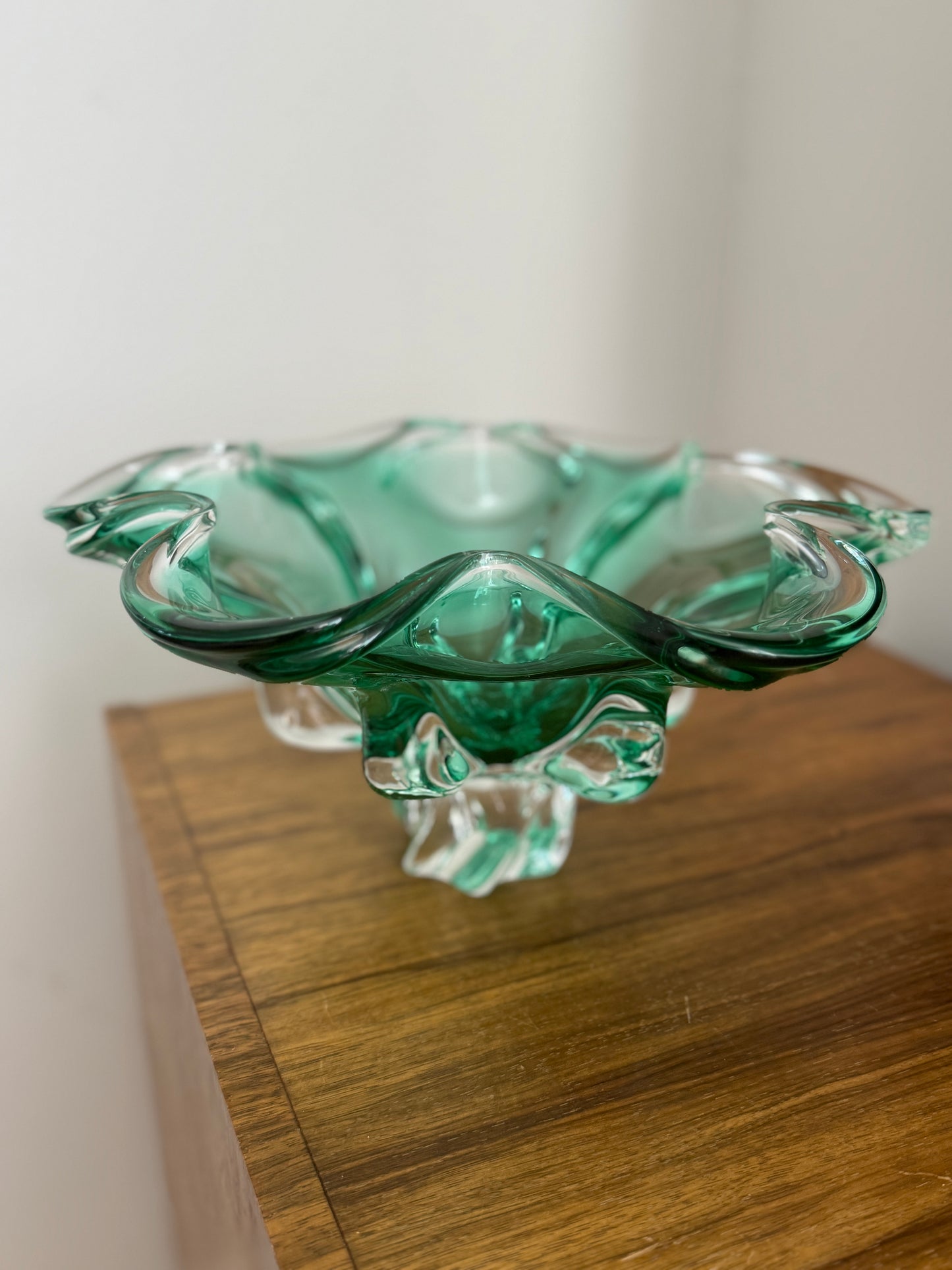 Green Murano Glass Pedestal Bowl