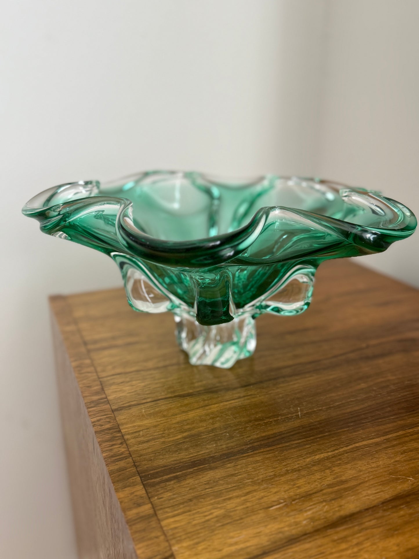Green Murano Glass Pedestal Bowl