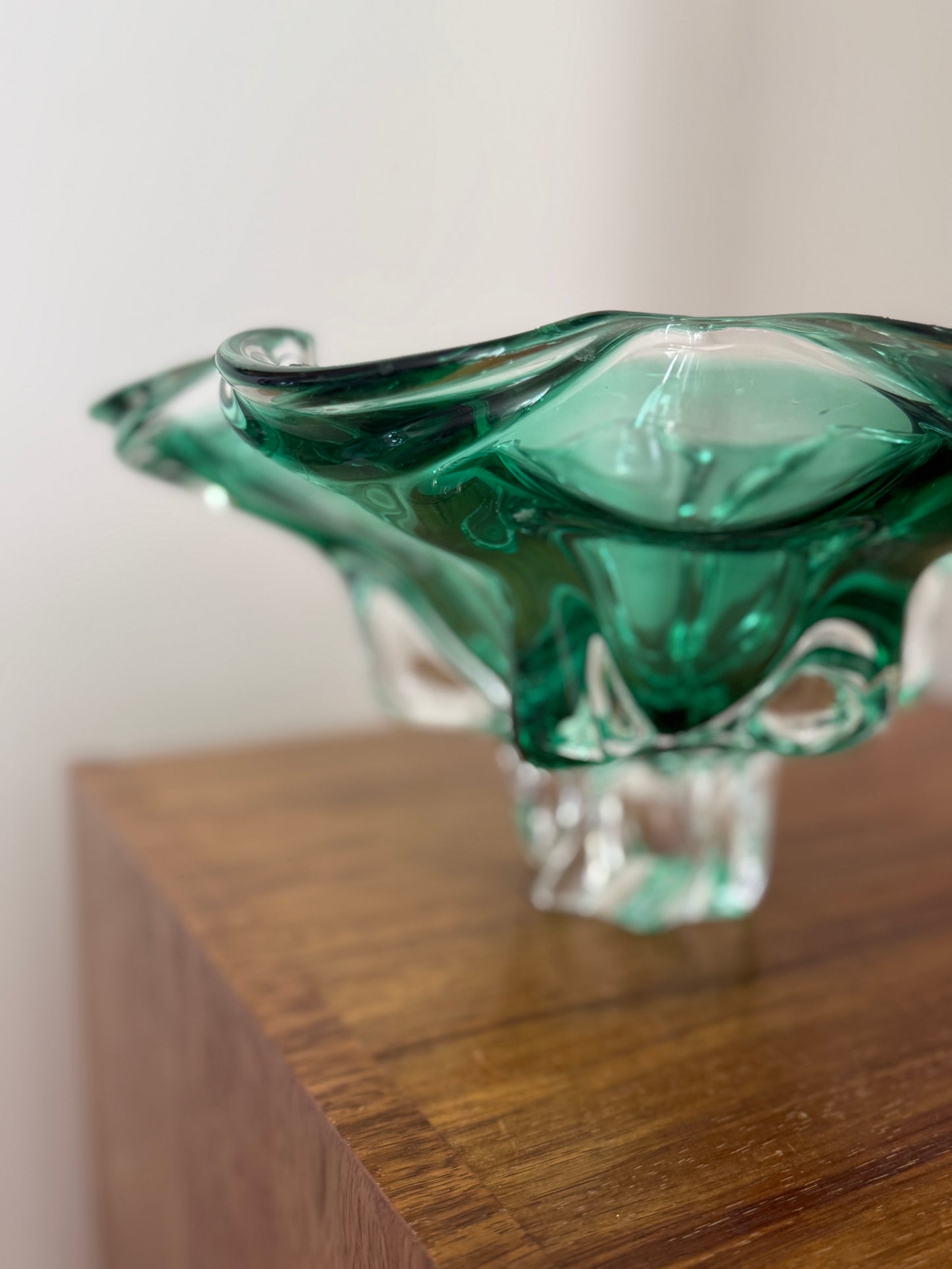 Green Murano Glass Pedestal Bowl