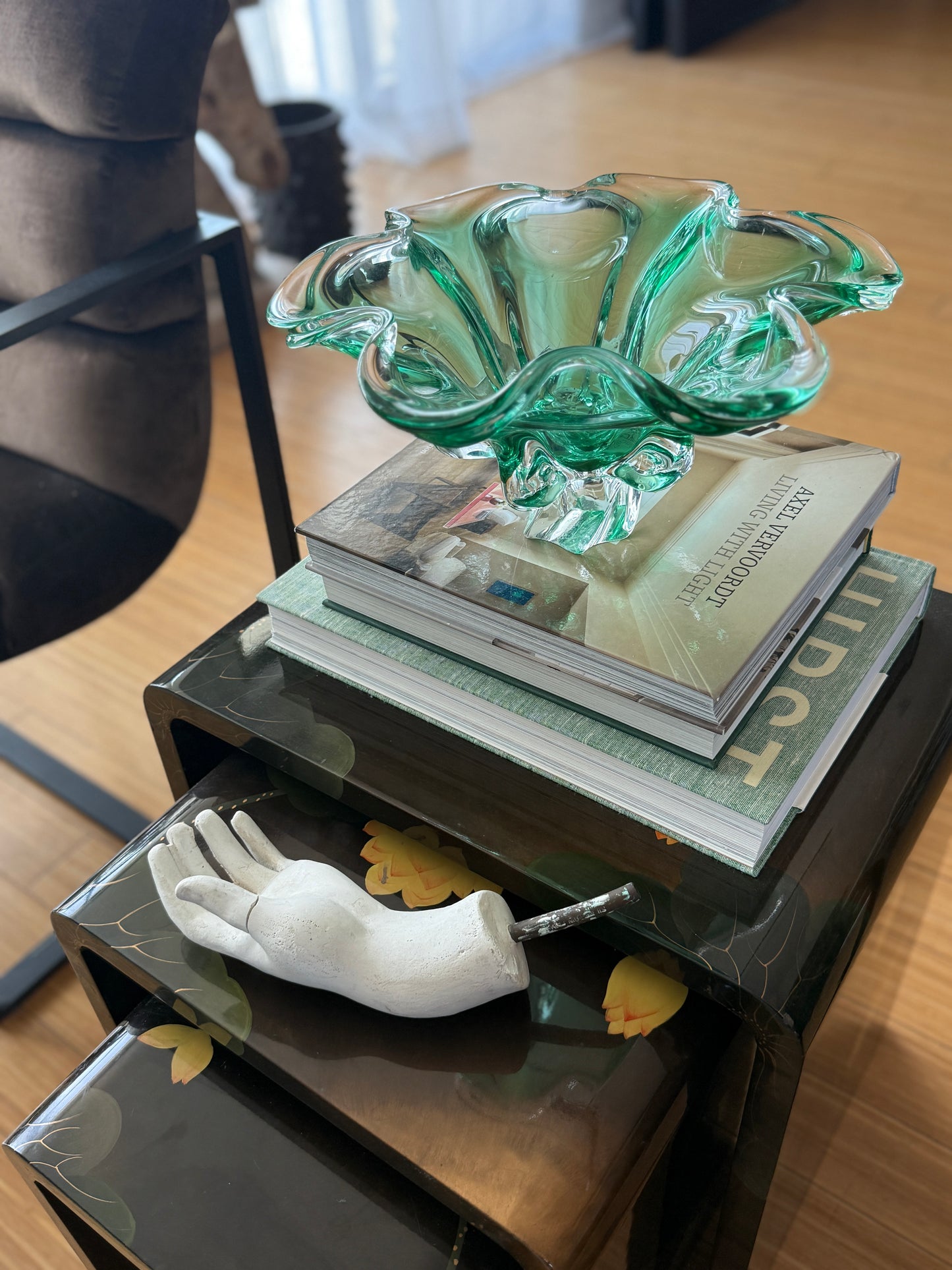 Green Murano Glass Pedestal Bowl