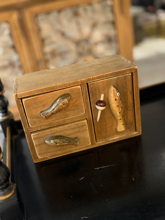 Vintage Wood Box with Fish Detail